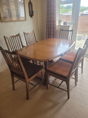 Stag dining table x chairs - 6,