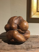 Solid Suar Wood Liberator Yogi weeping Buddha carved statue sculpture Rare faith