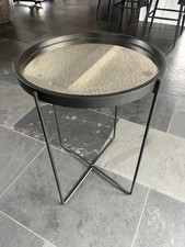 Contemporary Black Metal Round Side Table, with metallic mirrored top 