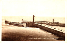 The Pier And Extensions Whitby Yorkshire Vintage Postcard