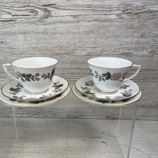 2 x Royal Worcester June Garland Trios Tea Cups Saucers and Side Plates
