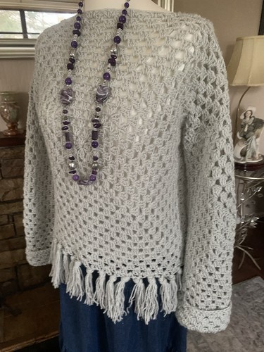 Grey crochet jumper ooak - crochet,