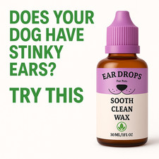 DOGS EAR CLEANER FOR STINKY WAXY DIRTY BROWN STUFF IN PETS EARS.