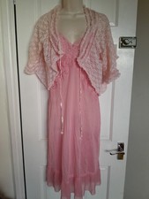 Vintage Pink Night Slip Dress & Bed Jacket Pit 2 Pit 46cm Length 80cm