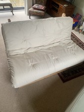 Wooden Frame Futon Sofa Bed 4ft 6 Double 137cm with Beige Mattress