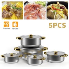 Stainless Steel Stockpot with Lid Double Handled Soup Pot Brew Stew Cooking Pot