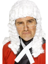 Judge High Court Wig White Barrister Lawyer Fancy Dress Accessory New