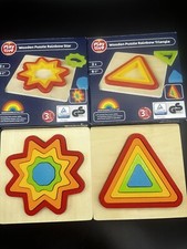 Playtive Montessori Wooden Resource Play Rainbow Star & Triangle Puzzle Toy X2