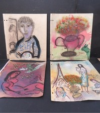 Marc Chagall Homage Original Artwork Signed Old Circa 1970-80