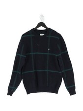 Jack Wills Men's Jumper L Blue Checkered Wool with Cotton Round Neck Pullover