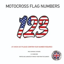3 x USA Flag Race Number Vinyl Stickers Motorbike Motorcross Quad MFN09