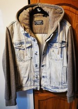 Superdry Denim Distressed Blue Worker Jacket 3XL XXXL cloth arms & hood VGC