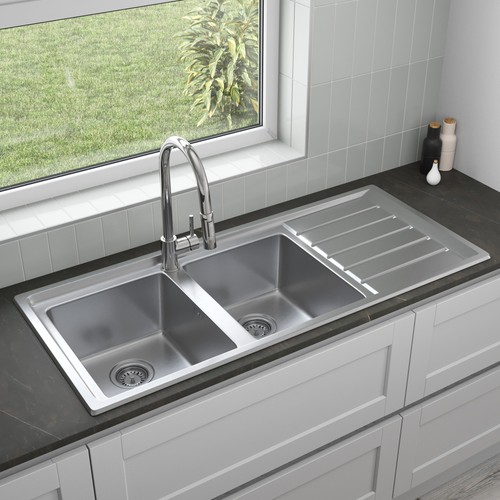 Stainless steel double bowl - stainless,