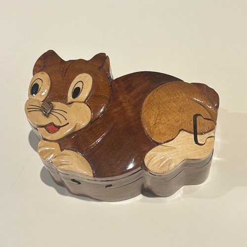 Wooden cat puzzle box - cat,