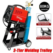 3 Tiers Trolley Welding Cart w/ Chains Welding Trolley for MIG TIG Welders Black