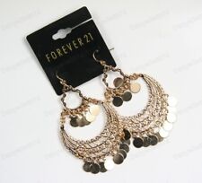 RETRO EARRINGS GYPSY HOOP CHANDELIERS shimmering shiny metal discs GOLD PLATED