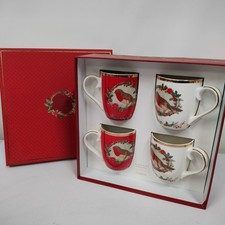 Tipperary Crystal Set Of 4 Christmas Robin China Mugs New in Box