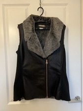 Women's Jack Murphy Black Faux Leather Faux Fur Lined Gilet / Waistcoat size 14