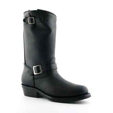 Grinders REBEL BLACK Unisex Smooth Sole Leather Western Bikers High Boots