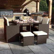 Rattan Deluxe Cube Dining Set with Footstools Table - 4 chairs, 4 Footstools