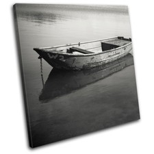 Calm Lake Boat Scene Sunset