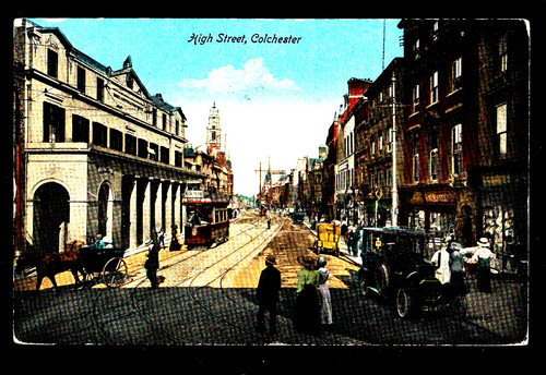 Old postcard high street - old,