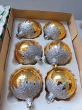 Vintage Glass Frosted Christmas Gold Bauble Decorations x 6 WHS