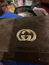 Lovely Brown And White Large Patent Purse