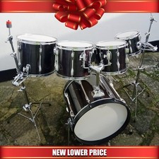 Superb TAMA 8,10,12,14,20” Shell Pack Drum Kit+ Cases. RARE Black Ebony Wrap