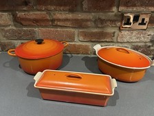 Set Of Le Creuset Enamel Cast Iron Dutch Oven Casserole Dish Volcanic Orange Vgc