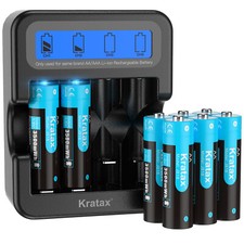 Kratax 3500mWh 1.5V AA Battery Rechargeable Lithium AA Batteries LCD Charger LOT