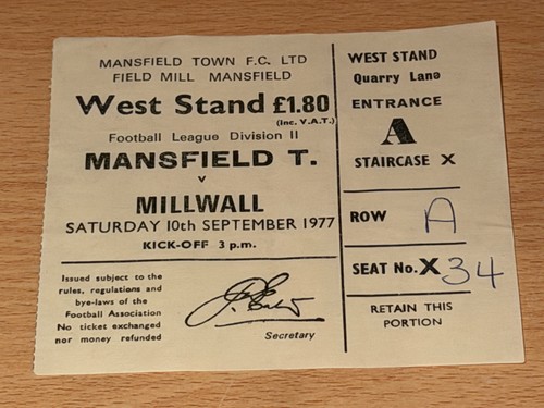 Ticket 1977 mansfield town - ticket,