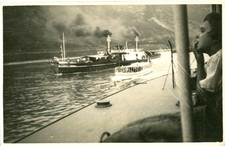 1950s postcard unidentified paddle steamer viewed from passing ship