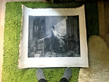 Rare Find:GUSTAVE DORE - Large PENCIL Signed Antique Engraving 'The Monks Dream'