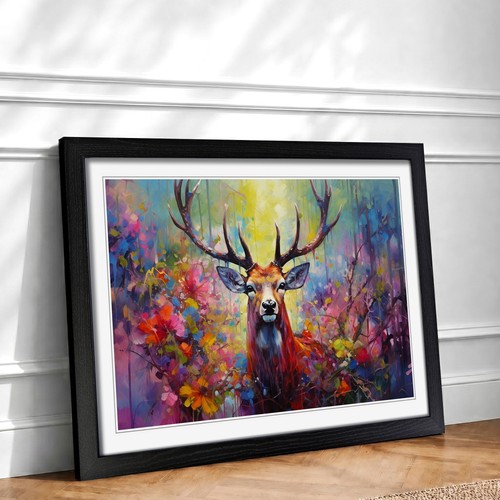 Stag deer expressionism framed - stag,