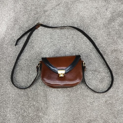 Brown black leather handbag - black,