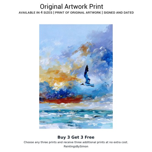 Seagull over ocean print on - ocean, |