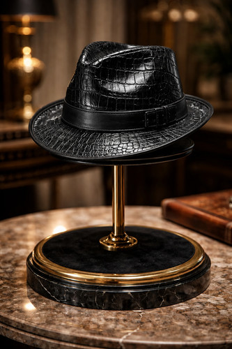 Black croc embossed leather - black,