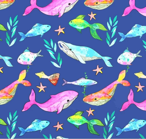 Cotton fabric bright whales - cotton,