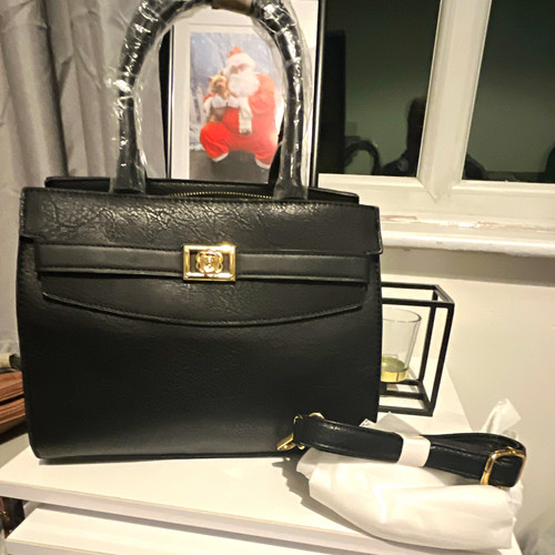 Black faux leather top handle - leather,