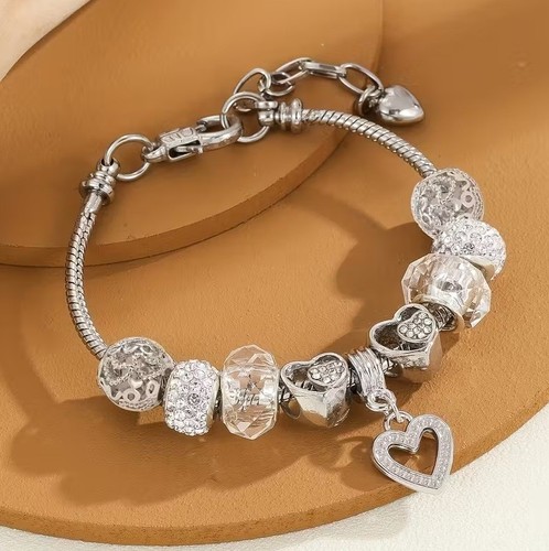Silver heart charm bracelet - charm,