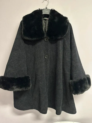 Black fur trim chenille coat