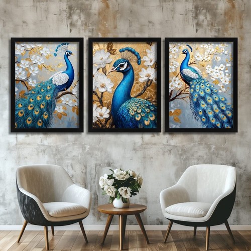 Luxury peacock wall art set - set, of