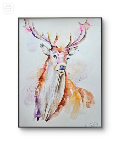 Original stag watercolour - stag,