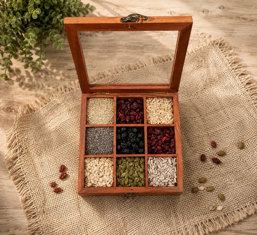 Wooden spice box with glass - wooden,