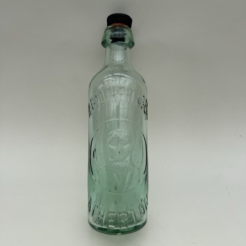Antique aqua glass beer bottle - glass,