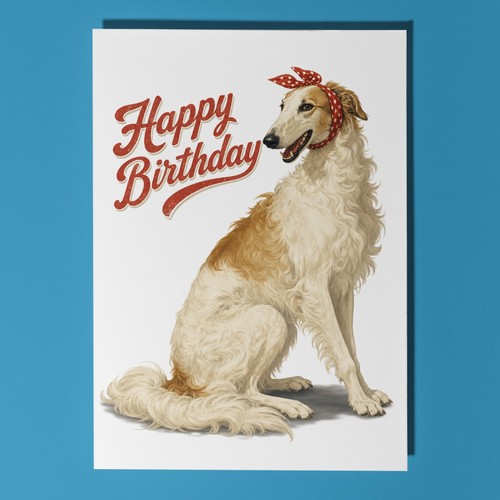 Borzoi birthday card - borzoi,