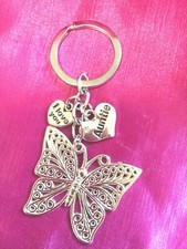 Auntie Heart With Butterfly Keyring Bag Charm with Organza Gift Bag FREEPOST