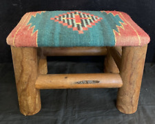 Rustic 11" Log Stool Handtied Navajo Cover Handmade Southwest Decor