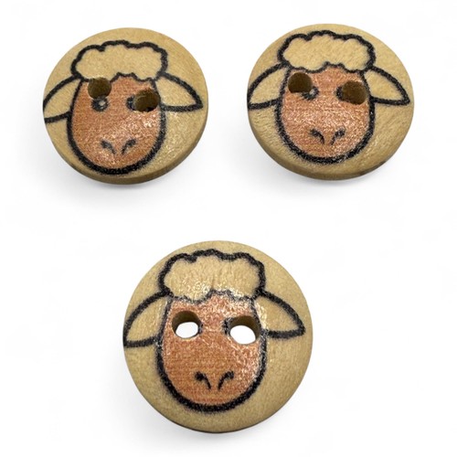 Wooden sheep cartoon buttons - wooden,